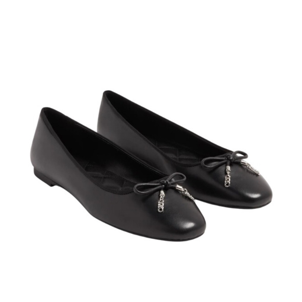 Michael Kors Black Nori Leather Ballet Flats with Bow‎ Detail